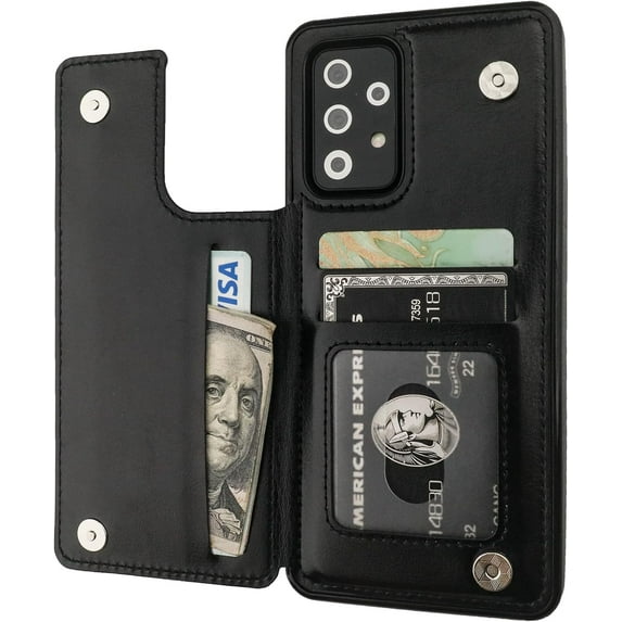 REQO Compatible with Samsung Galaxy A52 Wallet Case with Card Holder, PU Leather Kickstand Card Slots Case, Double Magnetic Clasp and Durable Shockproof Cover 5G 6.5 Inch