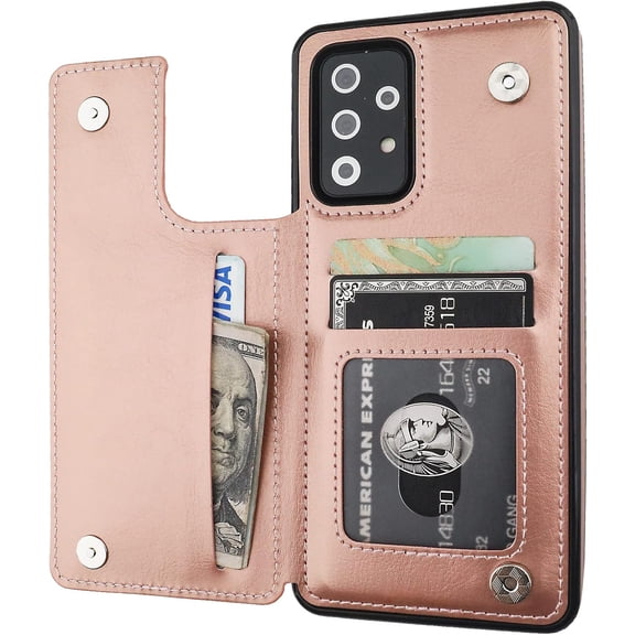 REQO Compatible with Samsung Galaxy A52 Wallet Case with Card Holder, PU Leather Kickstand Card Slots Case, Double Magnetic Clasp and Durable Shockproof Cover 5G 6.5 Inch