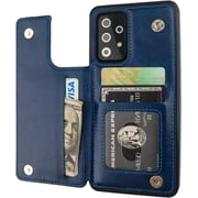 REQO Compatible with Samsung Galaxy A52 Wallet Case with Card Holder, PU Leather Kickstand Card Slots Case, Double Magnetic Clasp and Durable Shockproof Cover 5G 6.5 InchBlue