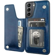 REQO Compatible with Samsung Galaxy S21 Plus Wallet Case with Card Holder, PU Leather Kickstand Card Slots Case, Double Magnetic Clasp and Durable Shockproof Cover 5G 6.7 InchBlue