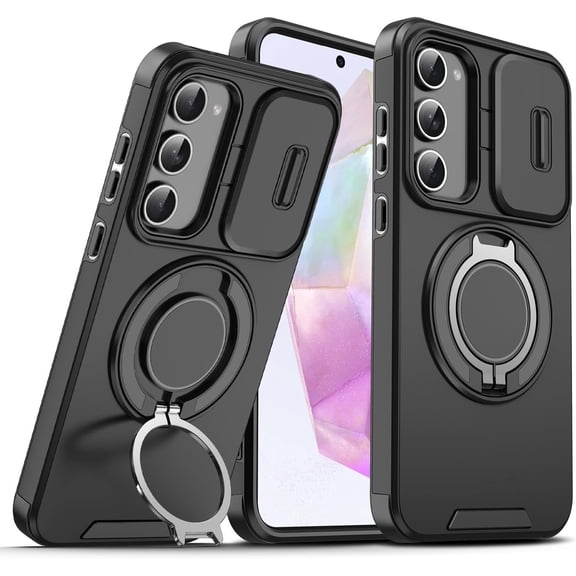 REQO Compatible with Samsung Galaxy S23 Case with Privacy Slide-Lens Camera, Phone Case for Samsung S23 with Ring Stand,Funda Ultra Shockproof Protective