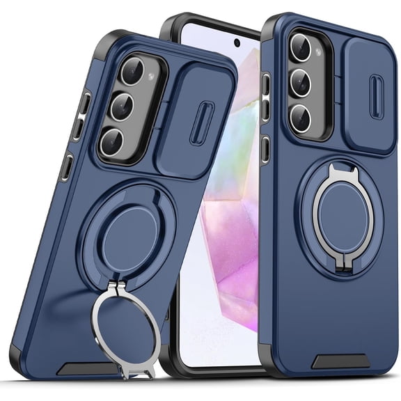 REQO Compatible with Samsung Galaxy S23 Case with Privacy Slide-Lens Camera, Phone Case for Samsung S23 with Ring Stand,Funda Ultra Shockproof Protective