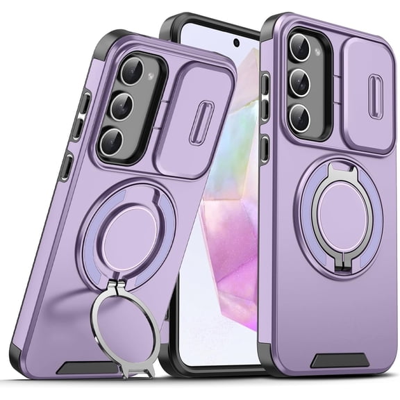 REQO Compatible with Samsung Galaxy S23 Case with Privacy Slide-Lens Camera, Phone Case for Samsung S23 with Ring Stand,Funda Ultra Shockproof Protective