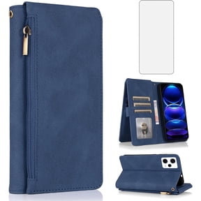 REQO Compatible with Xiaomi Redmi Note 12 Pro 5G / Poco X5 Pro 5G Wallet Case Tempered Glass Screen Protector and Zipper Leather Flip Cover Card Holder Stand for Redme Note12 12Pro Women Men Blue