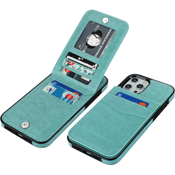 REQO Compatible with iPhone 12 Pro Max Case Wallet with Credit Card Holder, Premium Leather Magnetic Clasp Kickstand Heavy Duty Protective Cover for iPhone 12 Pro Max 6.7 Inch(Mint Green)