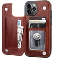 thumbnail image 1 of REQO Compatible with iPhone 12 Pro Max Wallet Case with Card Holder,PU Leather Kickstand Card Slots Case, Double Magnetic Clasp and Durable Shockproof Cover 6.7 Inch(Brown), 1 of 7