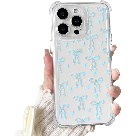 REQO Compatible for iPhone 13 Pro Max Case Clear Cute Bowknot Heart with Four Corners Shockproof Design for Girls Women Soft TPU More Protective Girly for iPhone 13 Pro Max Case