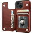 thumbnail image 1 of REQO Compatible with iPhone 13 Wallet Case with Card Holder, PU Leather Kickstand Card Slots Case, Double Magnetic Clasp Durable Shockproof Cover 6.1 Inch(Brown), 1 of 7