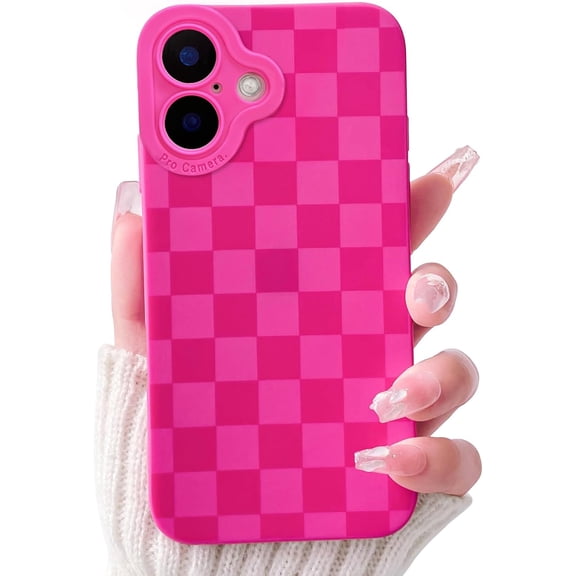 REQO Compatible for iPhone 16 Case Cute Checkerboard Lattice Plaid with Color Design for Girls Women Soft TPU Shockproof Protective Girly for iPhone 16 Case