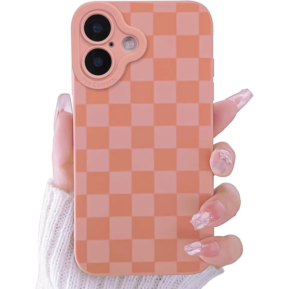 REQO Compatible for iPhone 16 Case Cute Checkerboard Lattice Plaid with Color Design for Girls Women Soft TPU Shockproof Protective Girly for iPhone 16 Case