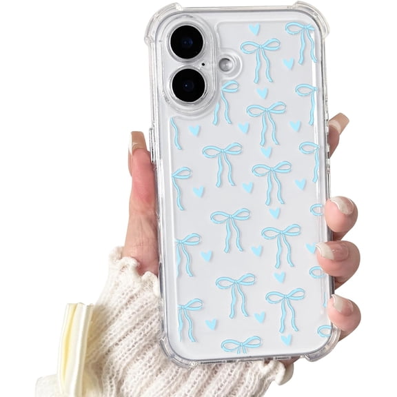 REQO Compatible for iPhone 16 Plus Case Clear Cute Bowknot Heart with Four Corners Shockproof Design for Girls Women Soft TPU More Protective Girly for iPhone 16 Plus Case