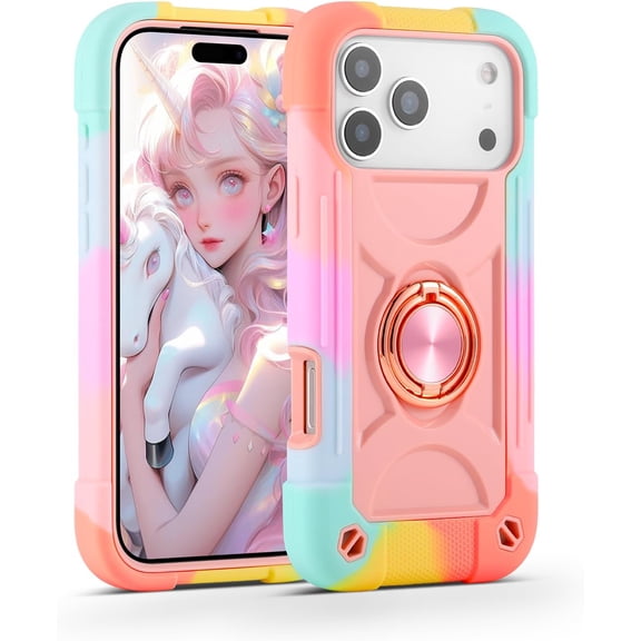 REQO Compatible with iPhone 17 Pro Case 6.3 Inch with Ring Stand, Military Grade Drop Protection Full Body Rugged Heavy Duty Case 3 in 1 Protective Durable Cover