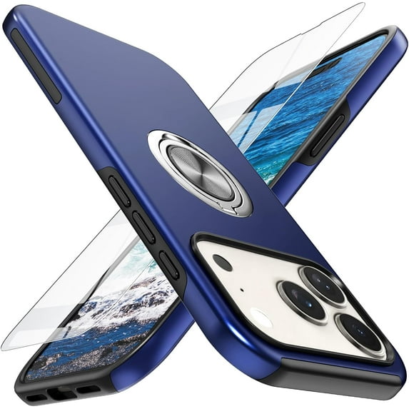 REQO Compatible with iPhone 17 Pro Case with Screen Protector(Tempered Glass),Hybrid 2 in 1 Protective Slim Fit Sturdy Shockproof Cover with Invisible Magnetic Ring Kickstand for iPhone 17 Pro