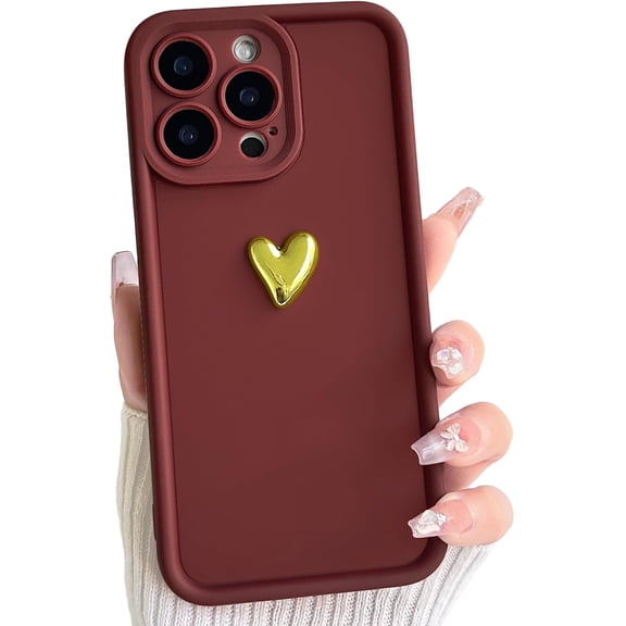 REQO Compatible for iPhone 17 Pro Max Case Cute Aesthetic 3D Heart with Gloss Golden Epoxy Design for Girls Women Soft TPU Shockproof More Protective Girly for iPhone 17 Pro Max Case