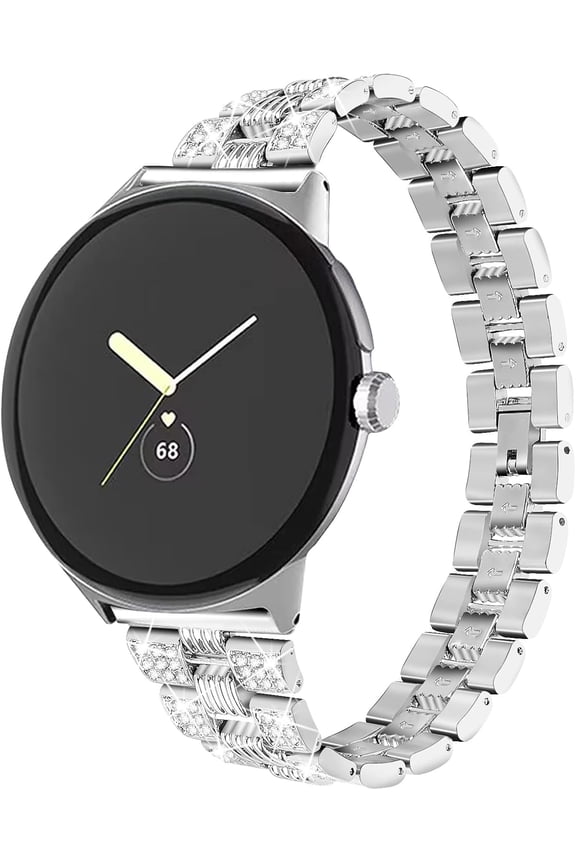 Compatible with Google Pixel Watch 3 41mm/2, Women's Bling Diamond Rhinestone Replacement Metal Strap for Fitness & Health Tracker