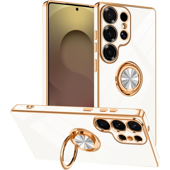 REQO Designed for Samsung Galaxy S26 Ultra Case with Ring Stand, Support Magnetic Car Mount Rotating Finger Holder Soft TPU Cover Plating Edge Slim Phone Case for Samsung Galaxy S26 Ultra