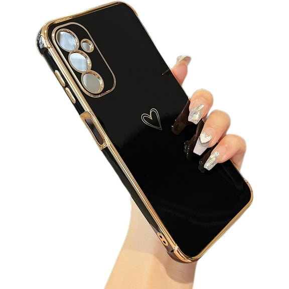 REQO Designed for Samsung Galaxy S26 5G Case,Cute Plating Edge Love Hearts Pattern with Camera Lens Protection Phone Cover for Girls Women
