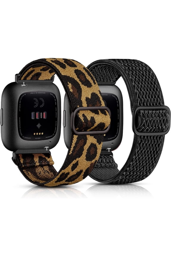 Elastic Bands Compatible with Fitbit Versa 2 Band Women Men, 2Pack Soft Adjustable Nylon Breathable Sport Band for Versa/Versa 2/Versa Lite/SE Smartwatch Loop Stretchy Wristband