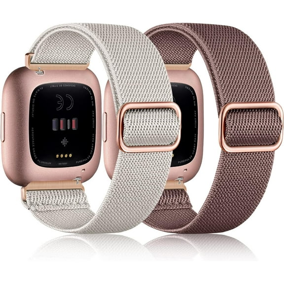 REQO Elastic Bands Compatible with Fitbit Versa 2 Band Women Men, 2Pack Soft Adjustable Nylon Breathable Sport Band for Versa/Versa 2/Versa Lite/SE Smartwatch Loop Stretchy Wristband