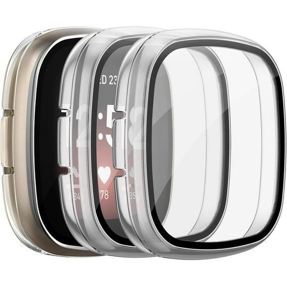 REQO Fitbit Versa 3 & Sense Screen Protector, 3 Pack, HD Tempered Glass, Full Coverage, Easy Installation, Anti-Fog, Anti-Scratch, Drip-Proof, Protects from Daily Wear and Tear