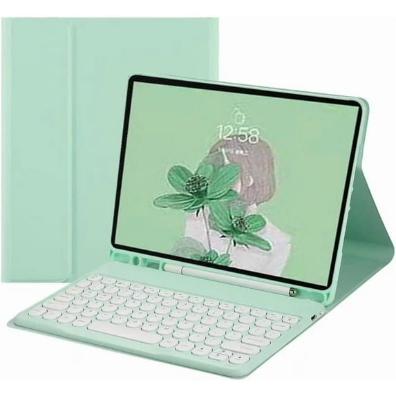 REQO Galaxy Tab S8 Plus/S7 FE /S7 Plus Keyboard Case with S Pen Holder, Magnetic Detachable Wireless Round Keys Keyboard Case for Samsung Galaxy Tab S8+/S7 FE/S7+ 12.4 Inch (Mint Green)