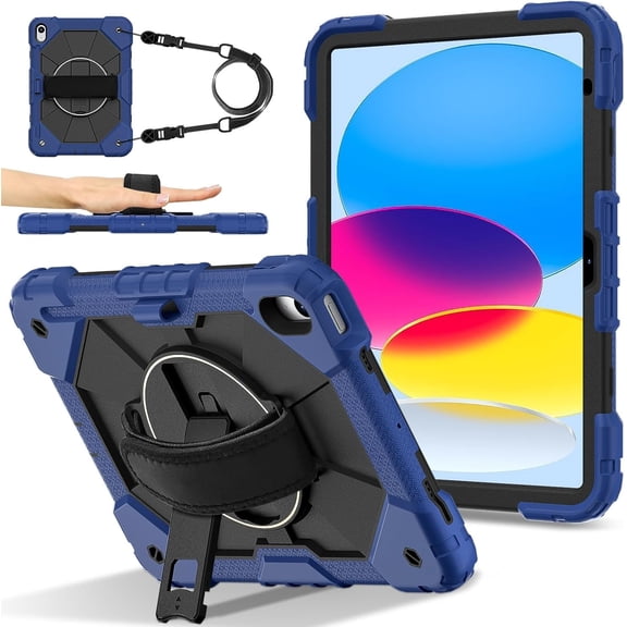 REQO Heavy Duty Protection Compatible with iPad A19 12th/A16 11th(2026/2025) Case,Multi-Function Shockproof Cover with Rotating Stand, Kickstand, Hand Strap & Shoulder Strap