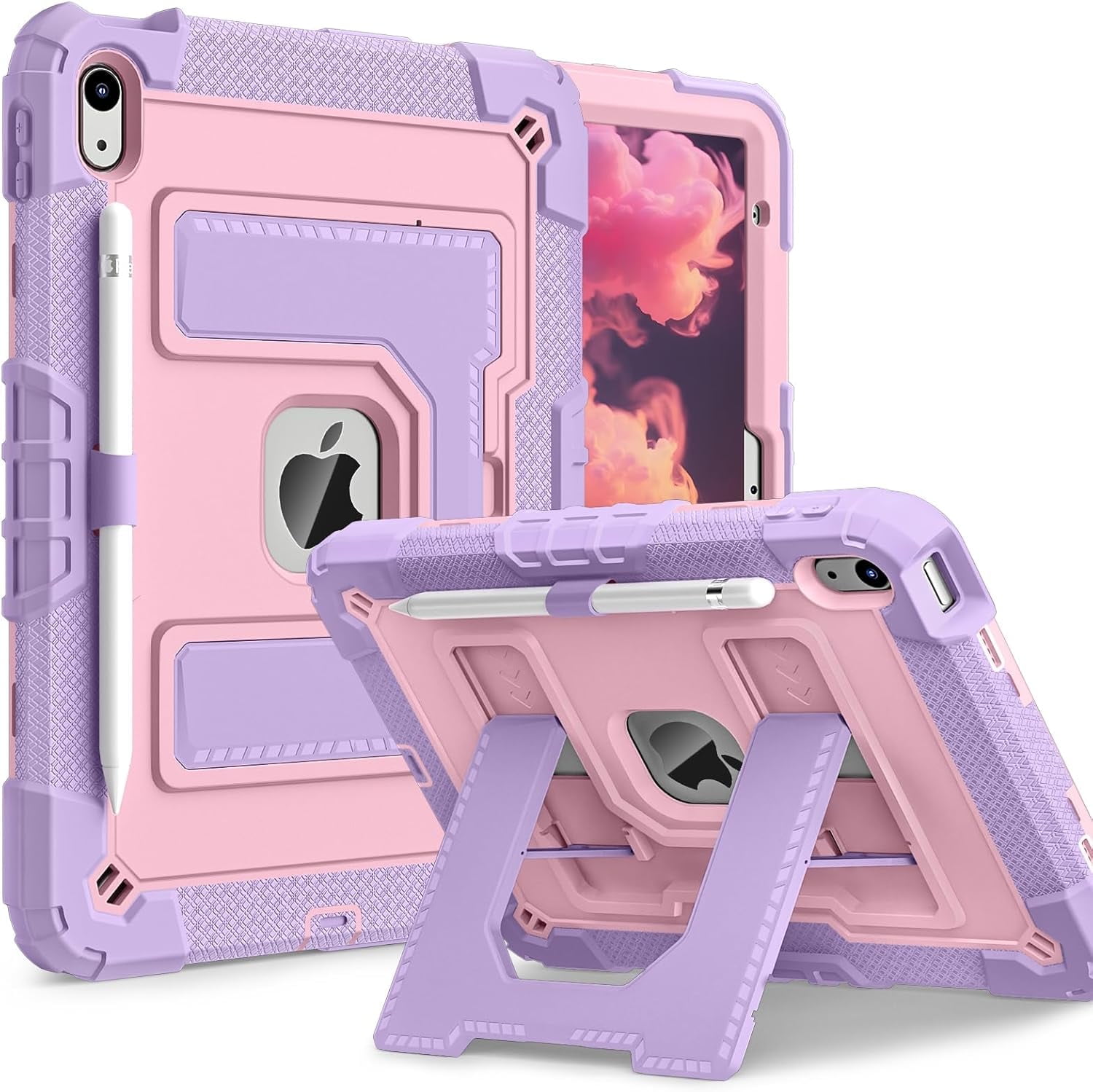 REQO Heavy Duty Protective Tablet Case for iPad 11th/10th Gen 2025/2022, 3 in 1 Robot Silicone Cover with Pencil Holder,Shoulder Strap, Large Bracket Fold Kickstand