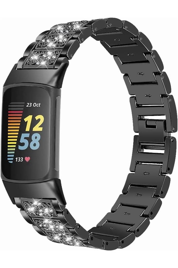 Jewelry Bling Bands Compatible with Fitbit Charge 6/Charge 5 Band for Women Men, Replacement Diamond Rhinestone Bracelet Metal Strap with Adjustment Tool for Charge 6/Charge 5 Smartwatch