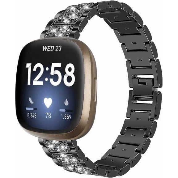 REQO Jewelry Bling Bands Compatible with Fitbit Sense/Versa 3/4 Band for Women & Men, Replacement Diamond Rhinestone Bracelet Metal Strap With Adjustment Tool