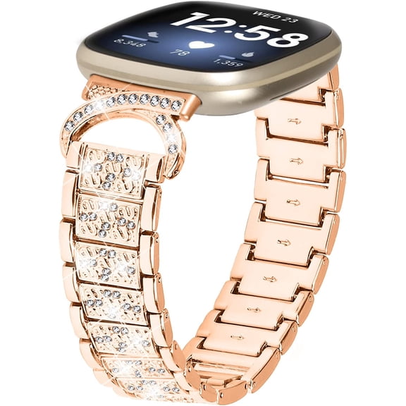 REQO Jewelry Bling Bands for Fitbit Sense 2/Versa 3/Versa 4 Band for Women Men, Replacement Cow Horn Design Diamond Rhinestone Bracelet Metal Strap With adjustment tool for Sense 2/Versa 4