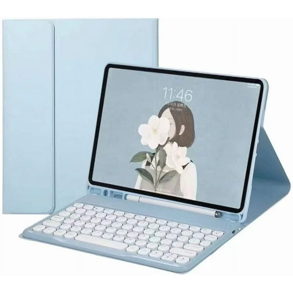 REQO Keyboard Case for Galaxy Tab A7 10.4" 2020 SM-T500/T505/T507 Cute Round Key Color Keyboard Wireless Detachable BT Keyboard Cover with S Pen Holder (SkyBlue)