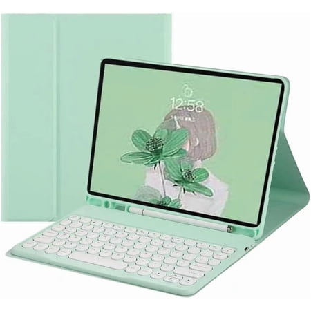 REQO Keyboard Case for Galaxy Tab S9 FE Plus/Tab S9 Plus Case 12.4" 2023 Release, Slim Folio Cover with S Pen Holder, Magnetically Wireless Detachable Keyboard (Mint Green)