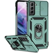 REQO Kickstand Cell Phone Case with Screen Protector for Samsung Galaxy S21, Dark Green