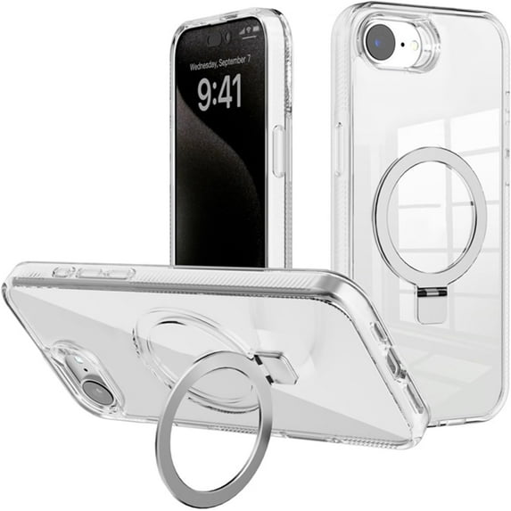 REQO Kickstand Magnetic Case for iPhone 16 E/SE4,for Women Men Ultra Thin Clear Cover Rotation Bracket Wireless Charging Case