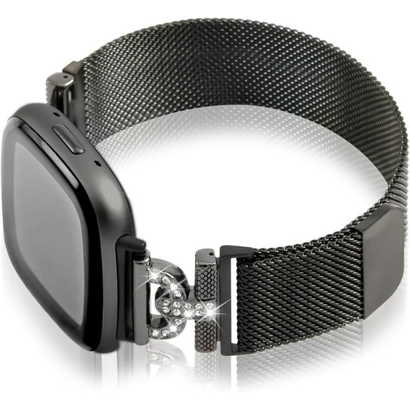 REQO Magnetic Bands Compatible for Fitbit Sense 2/Fitbit Versa 4/Fitbit Sense/Fitbit Versa 3, Mesh Stainless Steel Bling Strap, Dressy Replacement Adjustable Wristband for Women
