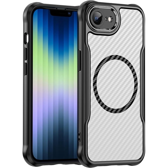 REQO Magnetic Case for iPhone 16 E/SE4, Carbon Fiber Texture Case Ultra Thin Compatible Wireless Charging Cover