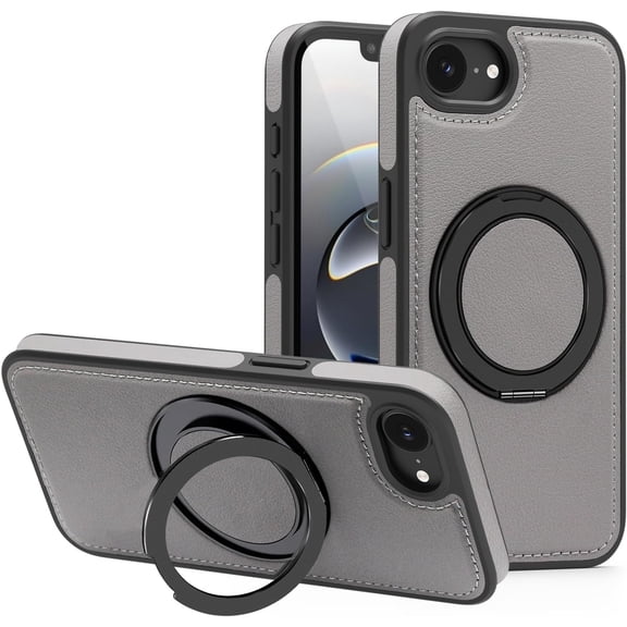 REQO Magnetic Leather Case for iPhone 16e, [Compatible for MagSafe] 360° Rotating Adjustable Kickstand Shockproof Protective Slim Phone Case for Man
