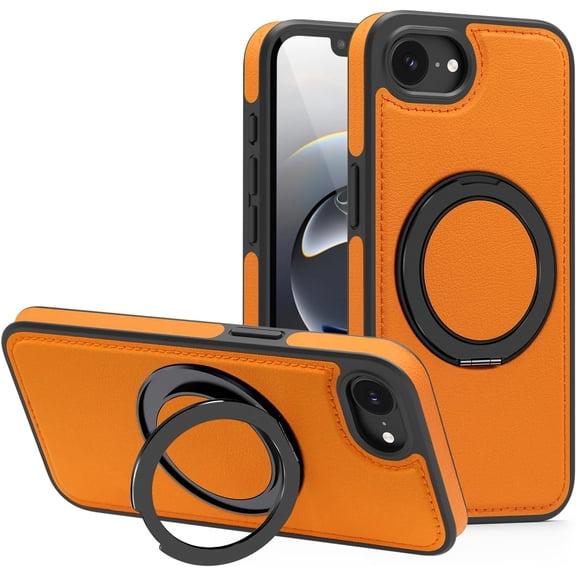 REQO Magnetic Leather Case for iPhone 16e, [Compatible for MagSafe] 360° Rotating Adjustable Kickstand Shockproof Protective Slim Phone Case for Man