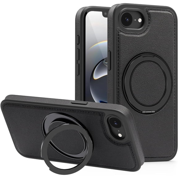 REQO Magnetic Leather Case for iPhone 16e, [Compatible for MagSafe] 360° Rotating Adjustable Kickstand Shockproof Protective Slim Phone Case for Man
