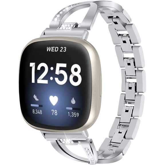 REQO Metal Band Compatible with Fitbit Versa 4/Sense 2 for Women Dressy Replacement Watch Bands Stainless Steel Bracelet Slim Strap Wristband for Fitbit Versa 4 Bands Accessories