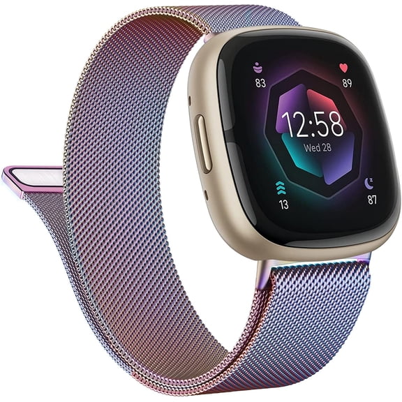 REQO Metal Band for Fitbit Sense 2 / Sense Bands, Fitbit Versa 4 / Versa 3 Bands Women Men, Stainless Steel Mesh Magnetic Replacement Bracelet Strap Compatible for Fitbit Sense 2 / Versa 4 Smartwatch