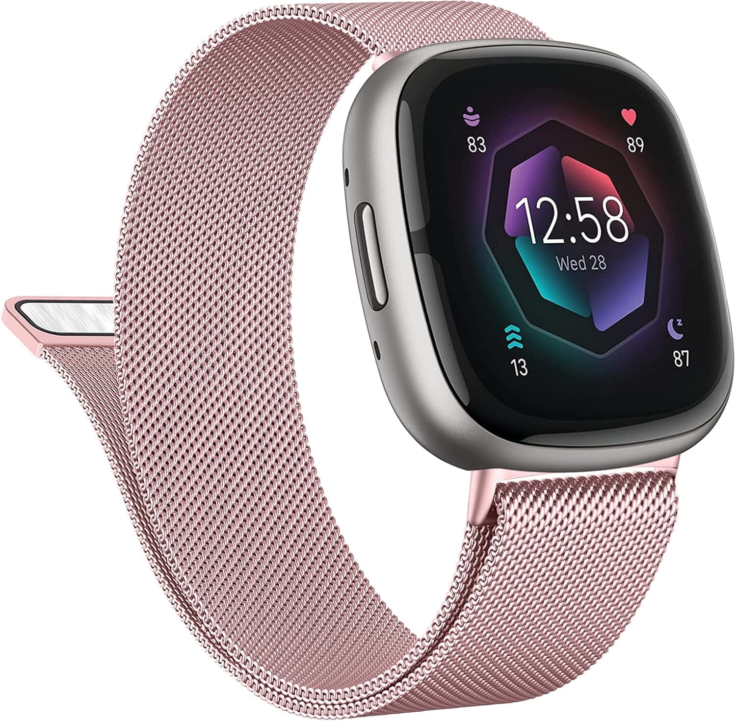 REQO Metal Band for Fitbit Sense Sense Bands, Fitbit Versa Versa Bands Women Men, Stainless Steel Mesh Magnetic Replacement Bracelet Strap