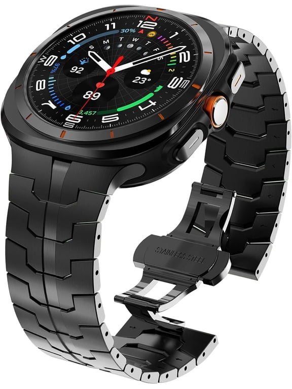 Metal Band for Galaxy Watch Ultra Bands 47mm 2025/2024 Men Rugged Durable Armor Stainless Steel Samsung Galaxy Watch Ultra Band Classy Casual Business Bands Butterfly Folding Clasp