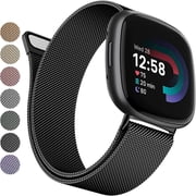 REQO Metal Bands Compatible with Fitbit Versa 3/Versa 4/Fitbit Sense/Sense 2 for Women Men, Stainless Steel Mesh Breathable Wristband Strap with Adjustable Magnet Lock