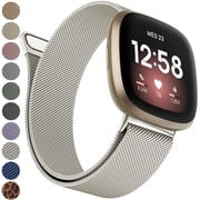 REQO Metal Bands Compatible with Fitbit Versa 4 Bands/Fitbit Versa 3 Bands/Sense 2 Bands/Fitbit Sense Watch Bands for Women Men, Stainless Steel Mesh Wristband Strap with Adjustable Magnet Lock