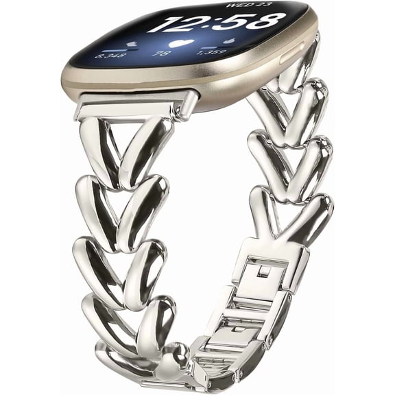 REQO Metal Bands Compatible with Fitbit Versa 4&Sense 2, Adjustable Breathable Casual Sport bands for Fitbit Versa 3&Sense Bands Women Men