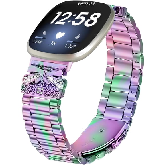 REQO Metal Bands Compatible with Fitbit Versa 4&Sense 2, Adjustable Elegant Casual Replacement Strap for Fitbit Versa 3&Sense bands women men