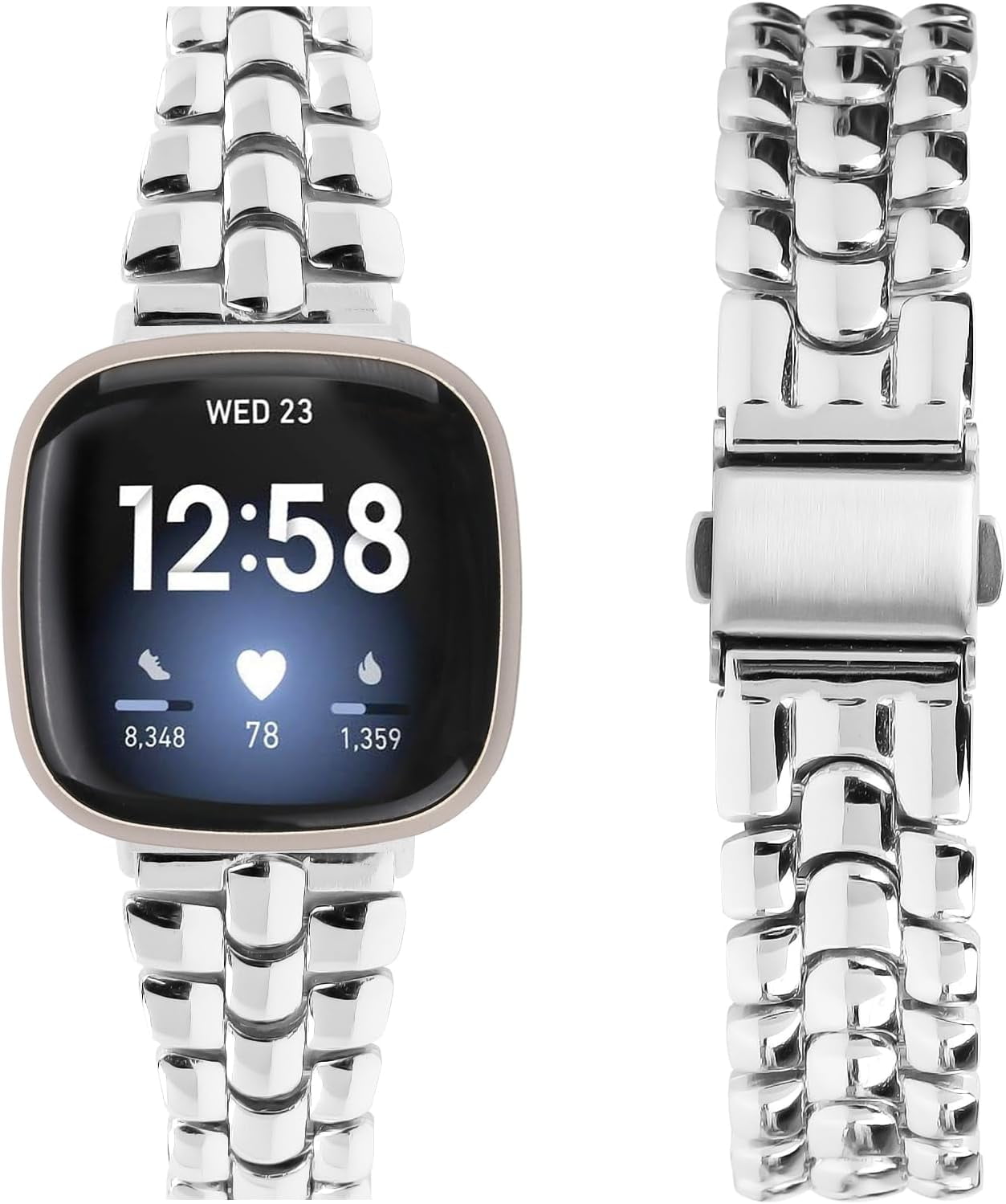 REQO Metal Bands Compatible with Fitbit Versa 4/Versa 3/Sense 2/Sense, Women Replacement Wristband