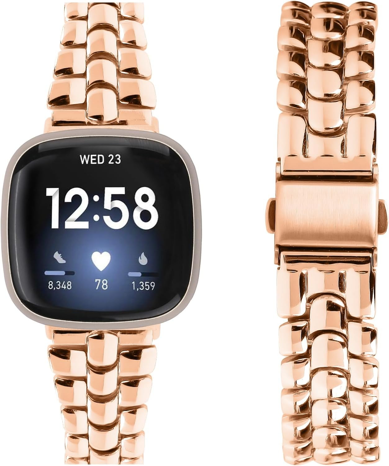 REQO Metal Bands Compatible with Fitbit Versa 4/Versa 3/Sense 2/Sense, Women Replacement Wristband
