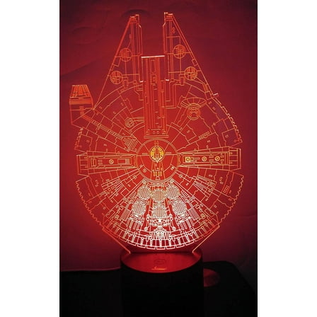 REQO Millennium Falcon 3D Night Light LED Illusion Lamp Bedside Desk Table Lamp, REQO 7 Color Changing Lights with Acrylic Flat & ABS Base & USB Charger as Home Decor and A Best Gift